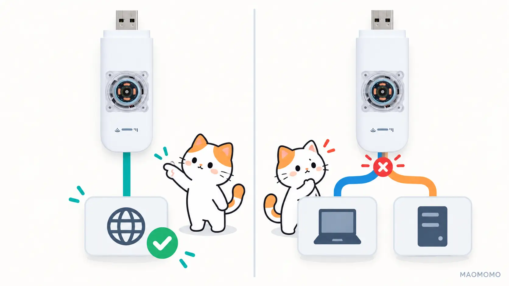 VoCat与ModemManager端口独占 VoCat 与 ModemManager 不能同时占用同一组 modem 端口的避坑图,表现单一路径正常、双路径冲突。